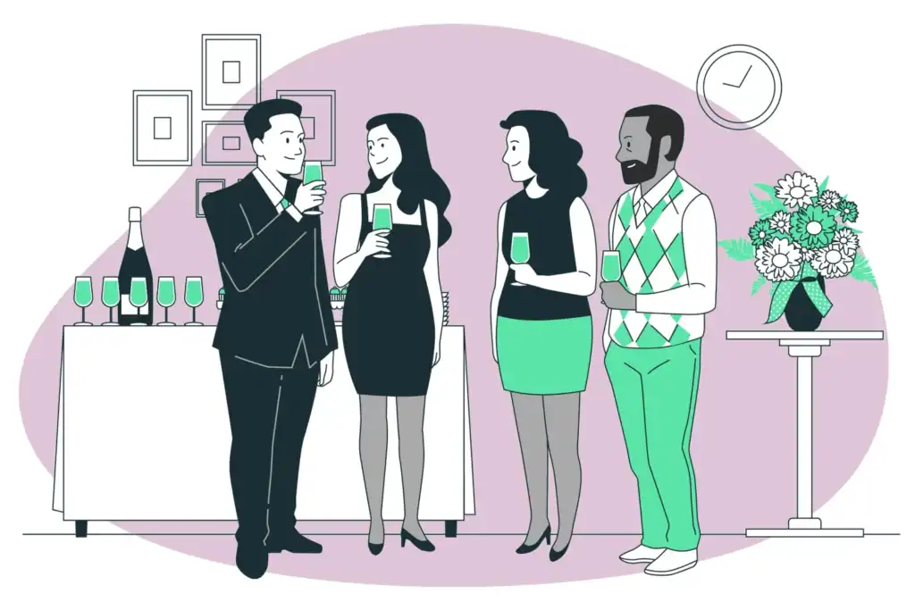 Personnes qui parlent et boivent un verre à une soirée