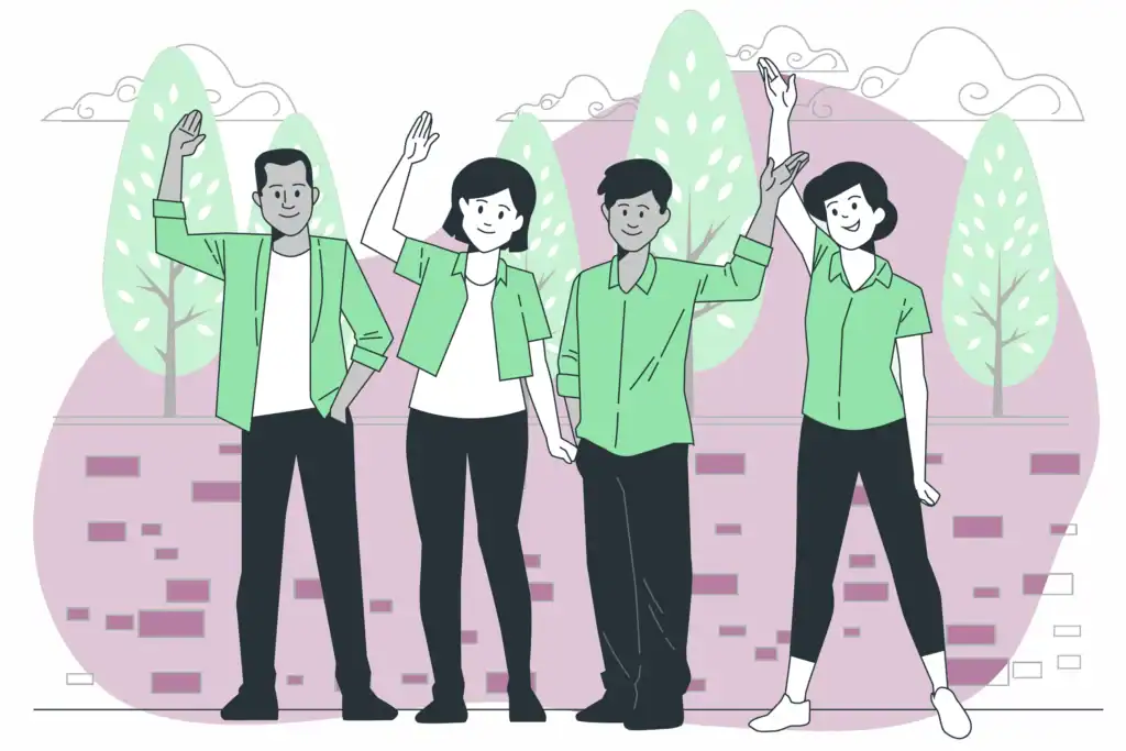 Groupe de personnes qui saluent avec la main